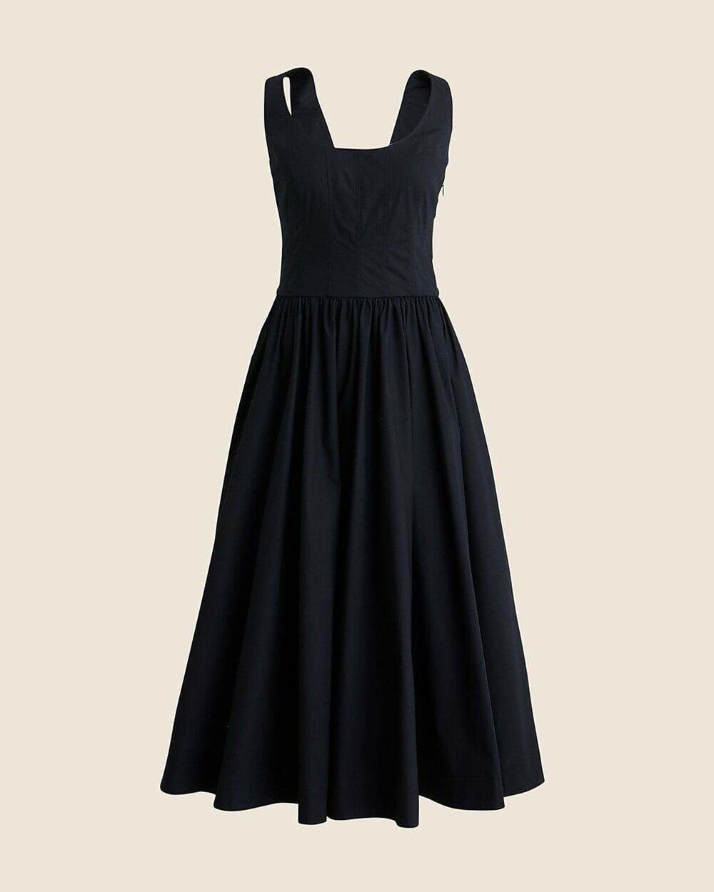 J.Crew Fit And Flare Midi Dress In Cotton Poplin Black - 10